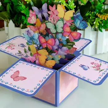 Günü Tropikal Çiçek Tebrik Kartı Yıldönümü Papatya / Karanfil Gül / Zambak / Ayçiçeği / Lale 3D Pops-up Buket Kağıt Çiçekler