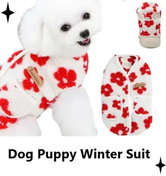 Peluş Köpek Giyim Sıcak Peluş Kış Evcil Hayvan Giysileri Günlük Kullanım İçin Cepli Yumuşak Giysiler Açık Hava Etkinlikleri Çiçek Evcil Hayvan Giyim