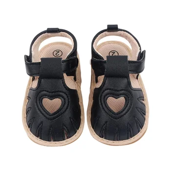 0-18M Bebek Kız Sandalet Yaz Yumuşak Taban Kalp Kesme Prenses Flats yürüyüş ayakkabısı Yürümeye Başlayan Yenidoğan Bebek için