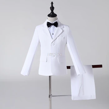 Çocuk Beyaz Resmi 3 adet Takım Elbise Seti Çiçek Erkek Düğün Parti Vaftiz Ana Elbise Kostüm Çocuklar Blazer Pantolon Yelek / gömlek Giyim Seti