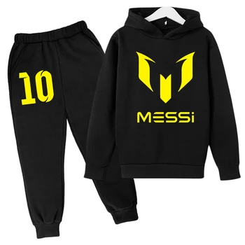 Arjantinli futbol süperstar Messi No. 10 çocuk moda hoodie uzun pantolon seti çocuk giyim ilkbahar ve sonbahar sportswe