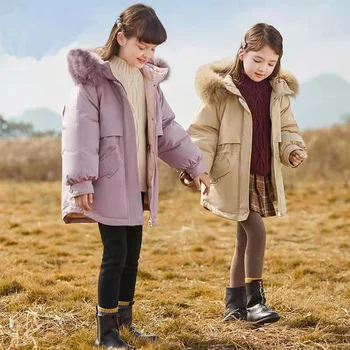 Kız Ceket Ceket Pamuk Giyim Rüzgarlık 2023 Mor Kalınlaşmak Kadife Kış Sıcak Yüksek Kaliteli çocuk Giyim