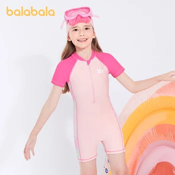 Balabala Toddler Kız Mayo Seti Yaz Kontrast Renk Moda Tek Parça Mayo Yüzme Kap