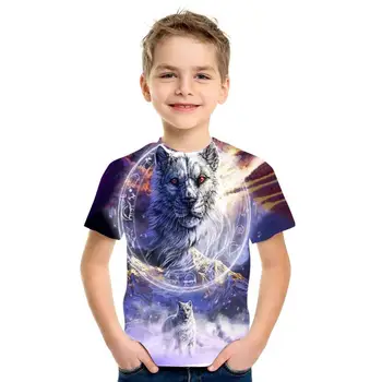 Çocuk T-Shirt Kısa Kollu Komik 3D Baskılı Hayvanlar Leopar Çocuk Gömlek Casual Karikatür Giyim Erkek Kız Tee