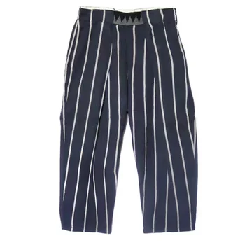 KAPİTAL gündelik erkek pantolonları Japon Sonbahar Trendi Yeni Pamuk Çizgili Rahat Gevşek Nefes Elastik Bel Geniş Bacak Pantolon
