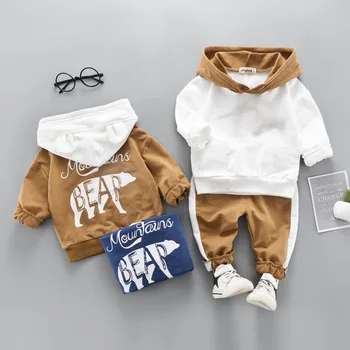 Çocuk Aktif Giyim Sonbahar Bahar Yürümeye Başlayan Çocuk spor seti Bebek Hoodie Mektup Üst Pantolon 2 adet Kıyafet Çocuk Düz Renk Eşofman