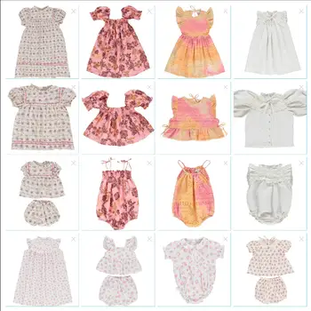 Bebek Kız Giysileri 2023 Yaz Yeni Bebe Marka Çocuklar Sevimli Baskılı Gömlek ve şort takımı Bebek Romper Elbise Üst Pantolon Kıyafetler Set