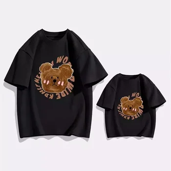 Yaz Aile Eşleştirme T-shirt 2023 Baba Anne ve Çocuk Aynı Siyah beyaz tişört Gömlek Anne Baba ve Kızı Oğlu Ayı Giysileri