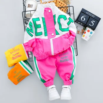 2023 Çocuk Eşofman Seti Moda Bahar Sonbahar Bebek Kız Erkek Rahat Mektup Ceket Pantolon 2 adet / takım Toddler Pamuk Costume0-5Y