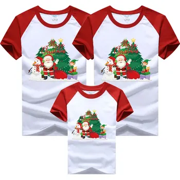 Noel Kostüm Yeni Yıl Anne Kızı Elbise Kız Erkek Anne Baba T-shirt Karikatür Baskı Noel Aile Eşleştirme Kıyafetler