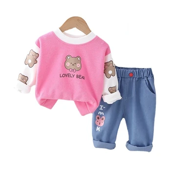 Yeni Bahar Sonbahar Bebek Giysileri Takım Elbise Çocuk Kız Moda T-Shirt Pantolon 2 adet / takım Toddler Rahat Pamuk Kostüm Çocuklar Eşofman