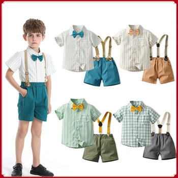 Modası Çocuk Giyim et Boy Gentleman uit hort leeve gezisi Polo hirt + Genel Kıyafet Doğum Günü Düğün Smokin