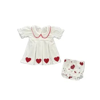 Sevgililer Günü Moda Bebek çocuk giyim Kız Aşk Baskı Şort Toddler Yenidoğan Takım Elbise Toptan Butik Sıcak Satış