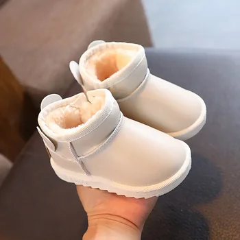 2023 Kış Çocuk Pamuk Çizmeler Rahat Siyah Bej Çok Yönlü bebek ayakkabısı Moda Sıcaklık Çocuklar Açık Kar Botları Erkek Kız için