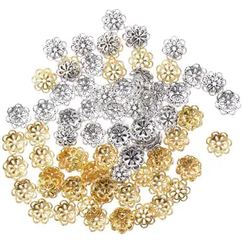 Metal Altın Boncuk Kapaklar gümüş, altın Boncuk Kapaklar İçi Boş Çiçek Boncuk 7-Petal Alaşım Telkari Kapaklar El Yapımı El Sanatları Severler