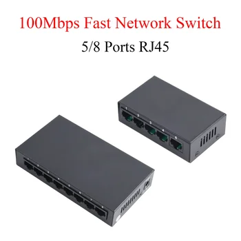 1 ADET 5 Port/8 Port 100Mbps RJ45 Hızlı Ağ Anahtarı Akıllı Switcher Hub Metal Kabuk ABD Güç Adaptörü İle İnternet Splitter