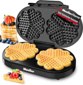 Waffle makinesi, Yapar 10 Mini Kalpler veya 2 Büyük Waffle, 1200W Premium Performans, Çift, Yapışmaz pişirme plakaları / ABD / YENİ