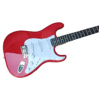 Kırmızı ST elektrik gitar, gülağacı klavye, beyaz muhafız, yüksek kalite, hızlı teslimat
