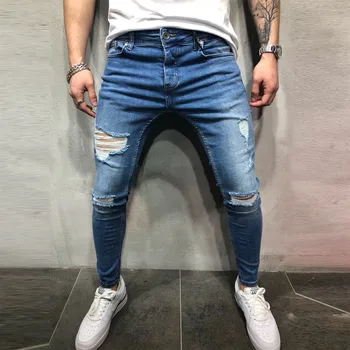 2023 Streç Yırtık Sıkı Diz Yırtık slim fit uzun kollu erkek gömlek erkek Jean Kesim Düz Fit Pantolon Erkekler E streç pantolon Elbise Erkekler için Giysi Erkekler
