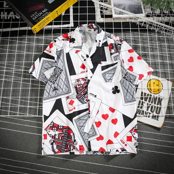 Hawaii Tarzı Poker Tam Baskı Erkekler Plaj Gömlek Y2K Yaz Kısa Kollu erkek Gömlek Büyük Boy erkek gömleği Camicia Homme Giysileri