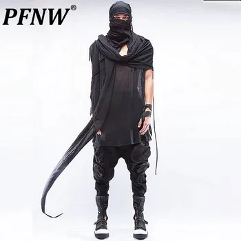 PFNW Avant-garde erkek Kapüşonlu pelerin Asimetri Katmanlı Niş Tasarım Şık Erkek Üstleri Yıkanmış Yıpranmış 2023 Sonbahar Şık Yeni 28W1619