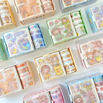 Washi El Kitabı Etiket Bant Seti Kawaii Sevimli Scrapbooking Dekorasyon DIY Kırtasiye Sevimli Çocuk DIY Sanat Ofis Okul Malzemeleri