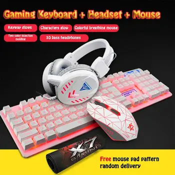 4 Adet / takım K59 Mekanik Kablolu USB Klavye İşıklı Oyun Fare Mouse Pad Mat Kulaklık Ev Masaüstü Bilgisayar Kiti