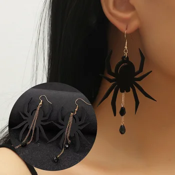 Cadılar bayramı Akrilik Siyah Örümcek Küpe Abartılı Kişilik Uzun Kadın Küpe Takı pendientes colgantes küpe