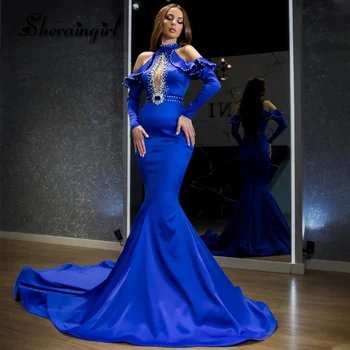 SHERAİN Trendy Mermaid Abiye Halter Ruffles Rhinestones Kristaller Kemer Vestidos Elegantes Para Mujeres Kişiselleştirilmiş