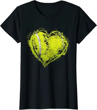 Vintage Tenis topu kalp Sevgililer Günü hediyesi Bayan Crewneck T-Shirt