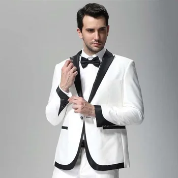 Yeni Varış Tepe Yaka Bir Düğme Takım Elbise Erkekler için 2 Parça Slim Fit Örgün Balo Parti Rahat Düğün Damat Smokin Blazer Pantolon ile