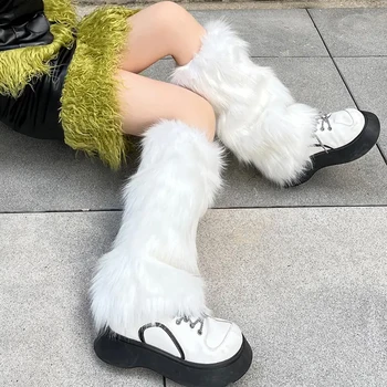 Y2K Kış Faux Kürk Uzun Çorap Legging Serin Jk bacak ısıtıcısı Gotik Çizmeler Çorap EGirl Harajuku Kız Lolita bot kılıfı Ayak Kollu