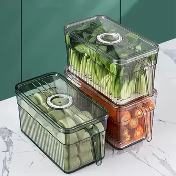 Buzdolabı saklama kutusu Zaman İşleyişi Taze Gıda Organizatör kollu kutu Şeffaf Malzeme Yeşil