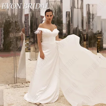 EVON GELİN Zarif Saten düğün elbisesi Artı Boyutu V Yaka Kapalı Omuz Gelin Parti Törenlerinde Boncuk A-Line vestidos de novia