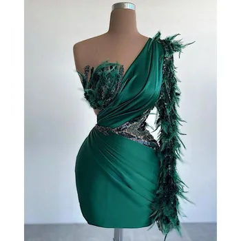 Yeşil Robe De Soirée De Mariage Tüyler Kokteyl Elbise Kadınlar için Parti Pullu Kısa Balo Abiye Mezuniyet Elbise