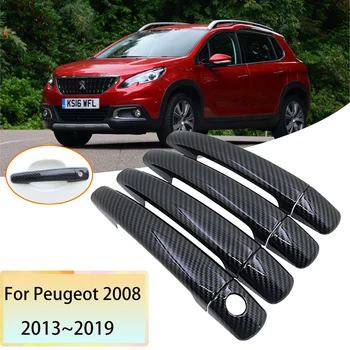 Karbon Fiber Araba Kapı Kolu Peugeot 2008 için A94 2013 2014 2015 2016 2017 2018 2019 Kapak Trim için Styling Etiketler Aksesuarları