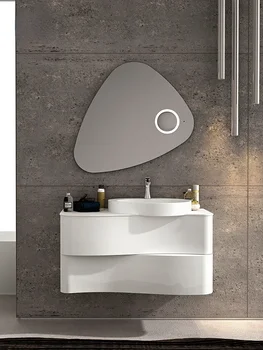 Özelleştirilmiş Beyaz Mat Kişiselleştirilmiş katı ahşap Tüm Lavabo Küçük Daire Masa banyo lavabosu Dolabı El Banyo Dolabı
