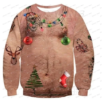 Noel Komik Yeni Yıl Çirkin Adam Kazak Noel Göğüs 3D Baskı Sonbahar Sıcak Streetwear Tişörtü Giysileri Erkek Giyim