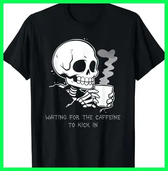 Komik iskelet Goth erkek kadın komik Cadılar Bayramı kahve T-Shirt S-5XL