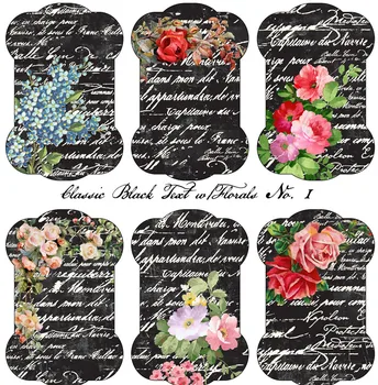 6 Adet / paket Retro Siyah Çiçekler Kelimeler Vintage Sticker DIY Craft Scrapbooking Albümü Önemsiz Günlüğü Dekoratif Çıkartmalar