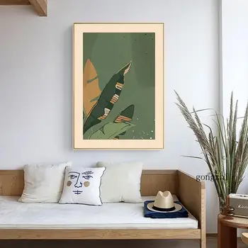 Soyut Yeşil Yapraklar İskandinav Poster Minimalist Tuval Boyama ve Baskılar Modern Duvar Sanatı Resimleri için Oturma Odası Ev Dekor