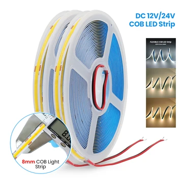 COB LED şerit ışıkları 12V 24V 320LEDs/M Yüksek Yoğunluklu Esnek LED Bant Şerit RA90 3000K 4000K 6000K FOB COB led ışık Odası Dekor