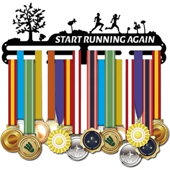 Koşu Madalya Ekran Askı Maraton Tutucu Rafları Çerçeve Başlangıç Tekrar Çalışan 60 Madalya Spor Madalya Askı 3 Satır