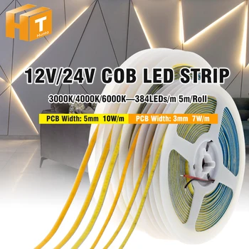 COB LED şerit yüksek parlaklık 12V 24V 3000K 4000K 6000K 384LEDs / m yüksek esnek LED ışık