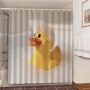 Komik Banyo Kauçuk Ördek Yavrusu Duş Perdeleri Çocuklar ev banyo dekoru Ekran Su Geçirmez Kumaş banyo perdesi 12 Adet Kanca ile
