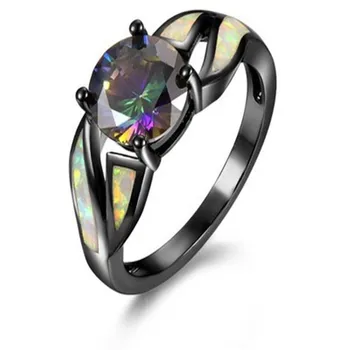 Boyutu ABD 6-10 Opal Yüzük Siyah Altın Renk Dolgulu Prenses Kesim AAA Zirkon Yüzük kadın kokteyl yüzüğü Düğün Nişan Yüzüğü