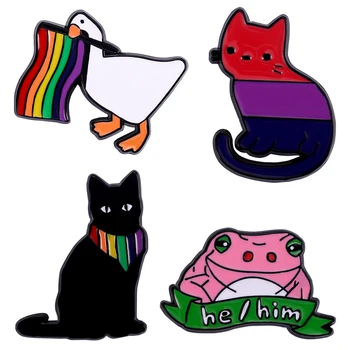 Gökkuşağı Bayrağı Emaye Pin Hayvan Broş Kurbağa Kaz Kedi Yaka Rozeti LGBT Gurur Takı Arkadaş için Hediye Sevgilisi