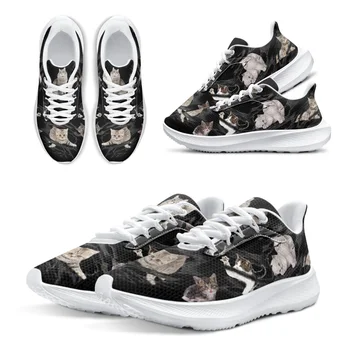 INSTANTARTS Sevimli İngiliz Stenografi Kedi koşu ayakkabıları Kadınlar İçin Rahat Dantel-up Sneakers Kedi Baskı Spor Sneakers Zapatos