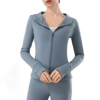Uzun Kollu Spor Ceket Kapşonlu Kadın Zip Spor yoga bluzu Kış Sıcak Spor Üst Giyim Koşu Mont egzersiz kıyafetleri