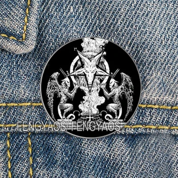 Paslanmaz Çelik Baphomet Pentagrama Logo Broş Punk Rozeti Pimleri moda mücevherat Elbise Sırt Çantası Aksesuarı